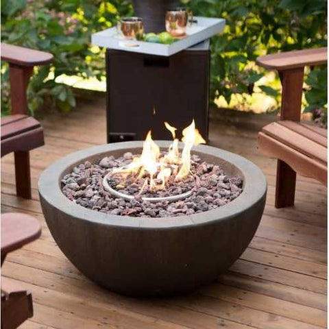 Image of 28-inch Round Gray Enviro Stone Fire Pit Bowl with Propane Tank Hideaway Table