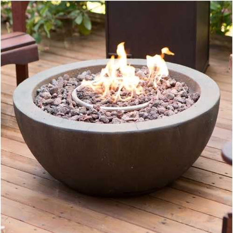 Image of 28-inch Round Gray Enviro Stone Fire Pit Bowl with Propane Tank Hideaway Table