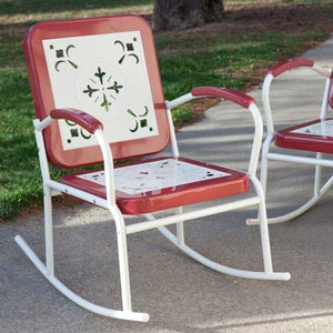 Cherry Red Retro Patio 3 Piece Metal Rocker Rocking Chair Set