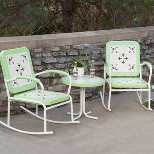 Mint Green Retro Patio 3 Piece Metal Rocker Rocking Chair Set