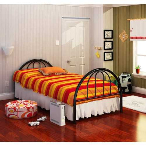 Image of Twin Black Metal Platform Bed Frame with Arch Headboard & Footboard