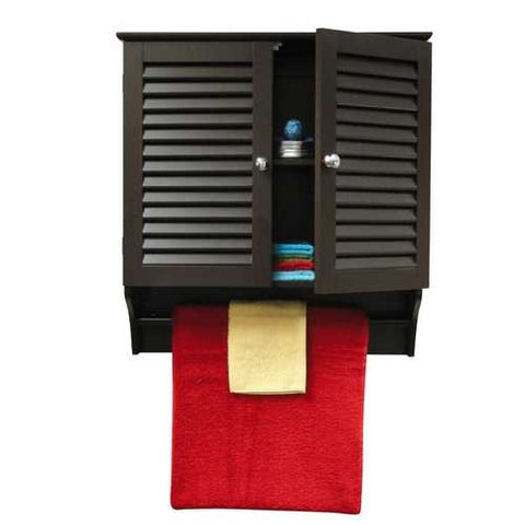 Image of Espresso Wall Mounted Bathroom Cabinet with Shelves and Towel Bar