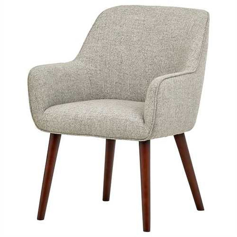 Image of Mid-Century Style Modern Accent Dining Chair with Wood Legs and Light Grey Fabric Seat