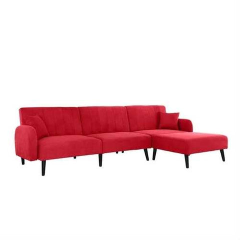 Image of Mid-Century Modern Red Linen Sleeper Sectional Sofa