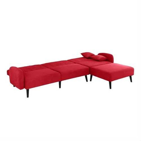 Image of Mid-Century Modern Red Linen Sleeper Sectional Sofa