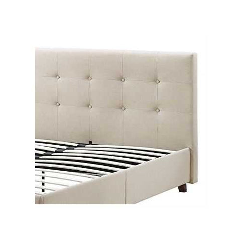 Image of Full size Tan Linen Upholstered Platform Bed Frame with Button-Tufted Headboard