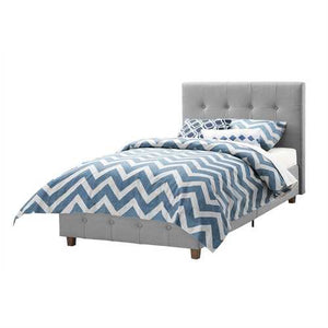 Twin size Grey Upholstered Platform Bed Frame with Button-Tufted Headboard