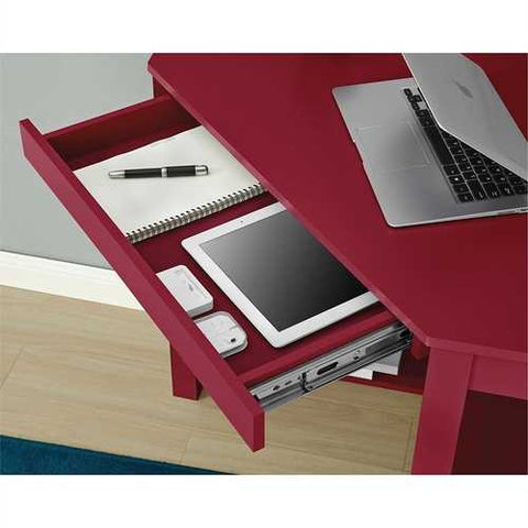 Image of Red Corner Writing Laptop Desk with Drawer - Great for Small Spaces