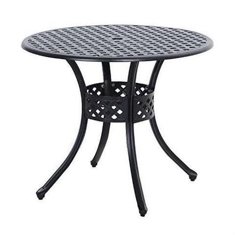 Image of Round Metal 36-inch Outdoor Patio Table in Black Cast Aluminum