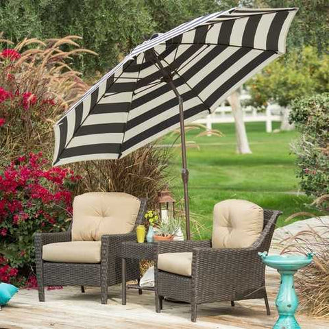 Image of 7.5-Ft Patio Umbrella with Dark Navy and White Stripe Outdoor Fabric Canopy and Metal Pole