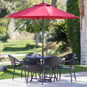 Red 7.5 Ft Patio Umbrella with Dark Mahogany Stained Pole