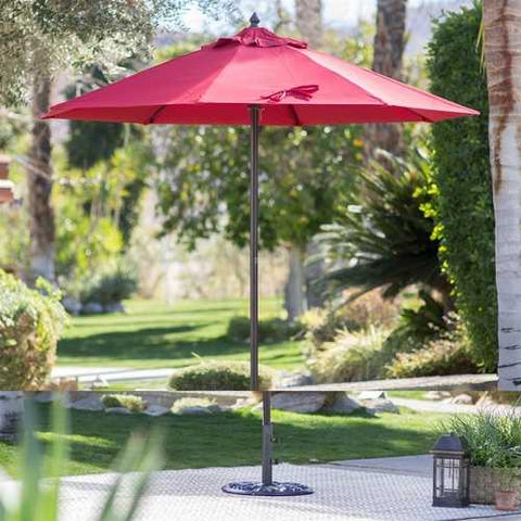 Image of Red 7.5 Ft Patio Umbrella with Dark Mahogany Stained Pole