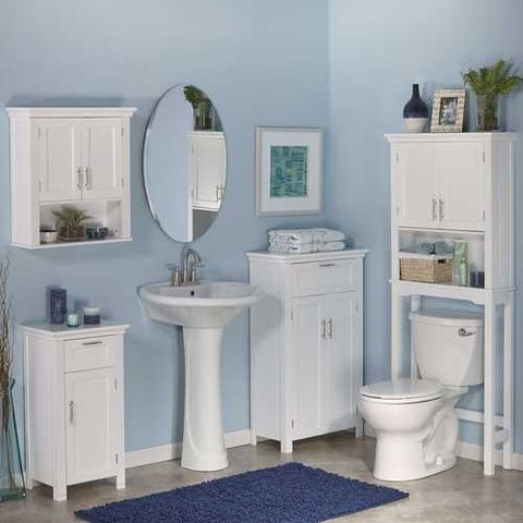 Image of White Bathroom Wall Cabinet Cupboard with Open Shelf