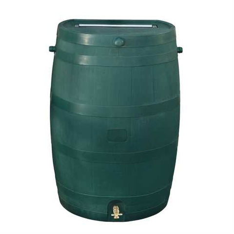 Image of Green 50-Gallon Rain Barrel in UV Resistant Plastic w/ Brass Spigot