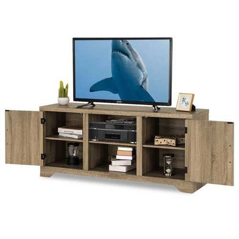 Image of Natural Wood TV Stand Entertainment Center for up to 60-inch TV