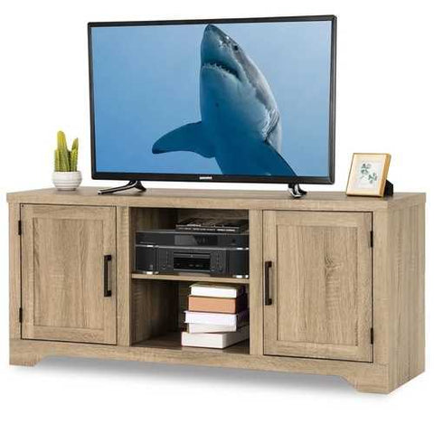 Image of Natural Wood TV Stand Entertainment Center for up to 60-inch TV