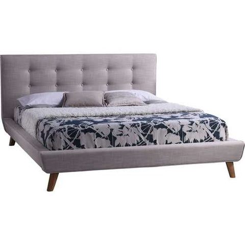 Image of Queen size Mid-Century Style Beige Upholstered Platform Bed