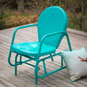 Aqua Teal Turquoise Blue Outdoor Retro Modern Classic Patio Glider Chair