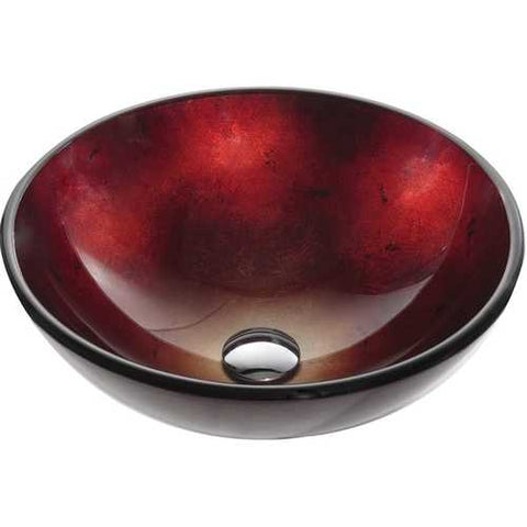 Image of Round Red Tempered Glass Bowl Shape Vessel Bathroom Sink