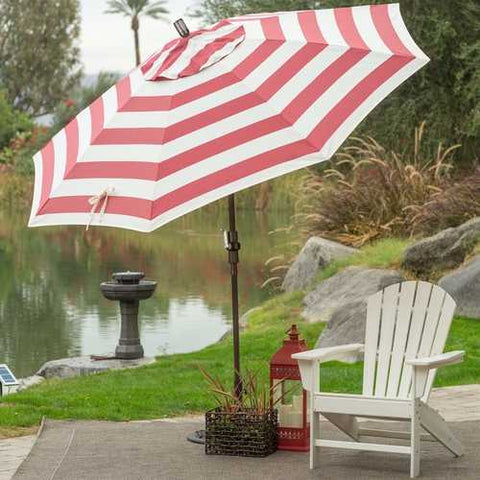 Image of Coral Red White Stripe 7.5-Ft Outdoor Patio Umbrella with Metal Pole