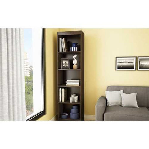 Image of 5-Shelf Narrow Bookcase in Chocolate Brown Finish