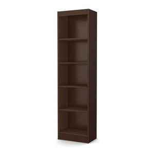 5-Shelf Narrow Bookcase in Chocolate Brown Finish