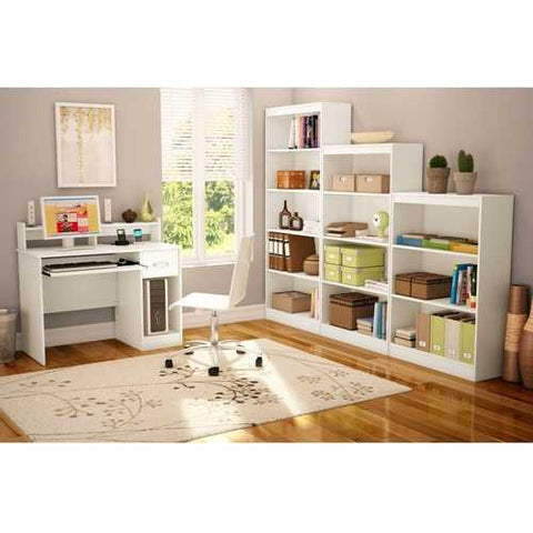 Image of Modern Computer Desk with Keyboard Tray in White Finish