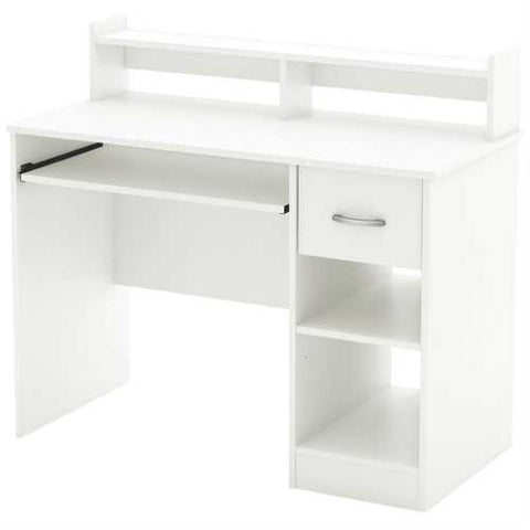 Image of Modern Computer Desk with Keyboard Tray in White Finish