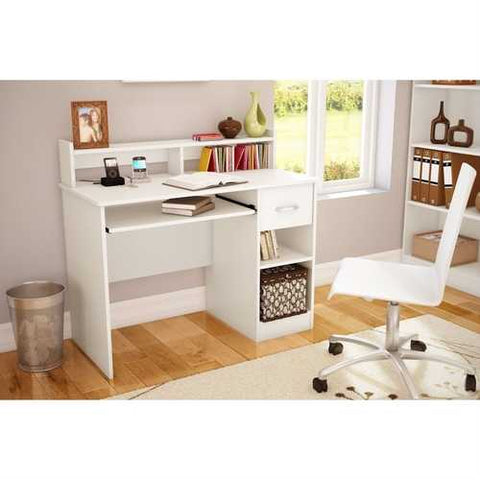 Image of Contemporary Home Office Computer Desk in White Wood Finish