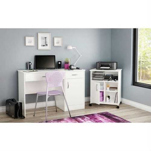 Image of Modern Home Office Printer Stand Cart with Casters in White