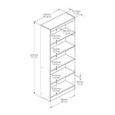 Image of Contemporary 5-Shelf Bookcase Bookshelf in Royal Cherry Wood Finish