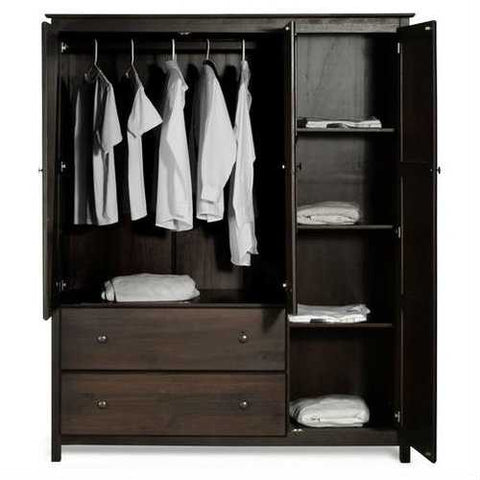 Image of Espresso Wood Finish Bedroom Wardrobe Armoire Cabinet Closet