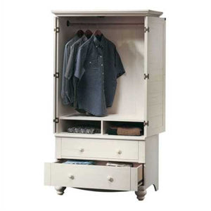 Bedroom Wardrobe Cabinet Storage Armoire with Louver Doors in White