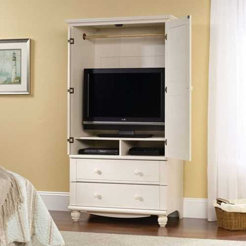 Image of Bedroom Wardrobe Cabinet Storage Armoire with Louver Doors in White