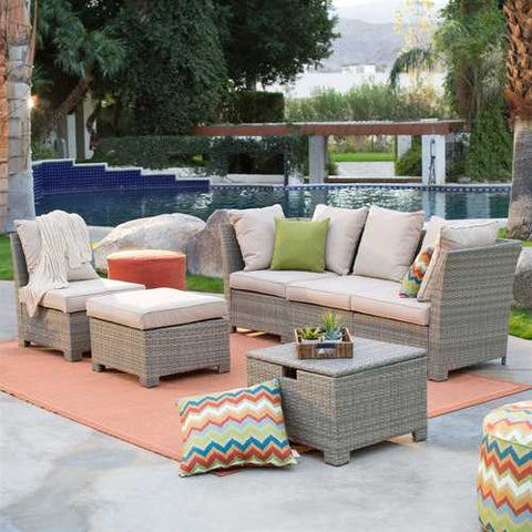 Image of Natural Outdoor Wicker Resin Patio Furniture Conversation Set