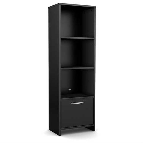 Image of Modern Bookcase with 3 Shelves & Bottom Door in Black