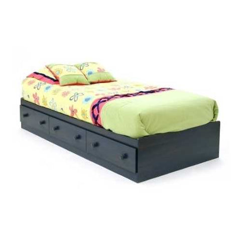 Image of Twin size Platform Bed with 3 Storage Drawer in Dark Blueberry Finish