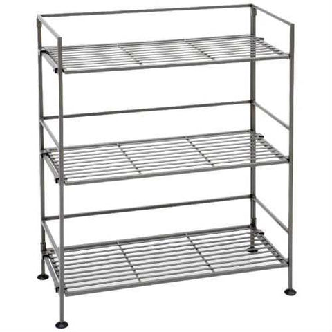 Image of 3-Shelf Iron Rectangular Folding Metal Bookcase Storage Shelves