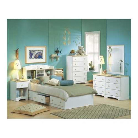 Image of White and Natural Finish Bedroom Dresser with 6 Spacious Drawers