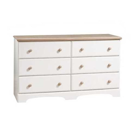 Image of White and Natural Finish Bedroom Dresser with 6 Spacious Drawers