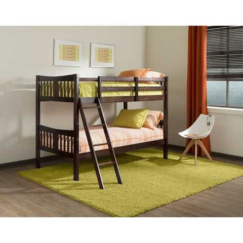 Image of Twin over Twin Solid Wood Bunk Bed in Espresso Finish