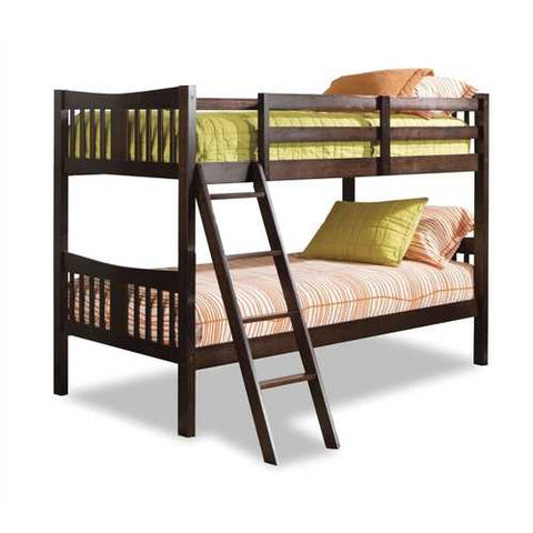 Image of Twin over Twin Solid Wood Bunk Bed in Espresso Finish