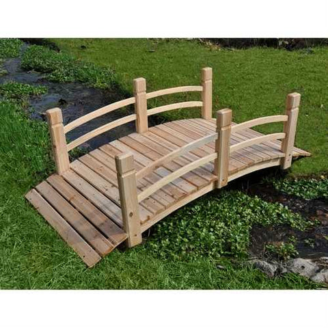 Image of 4-Ft Garden Bridge with Rails in Cedar Wood