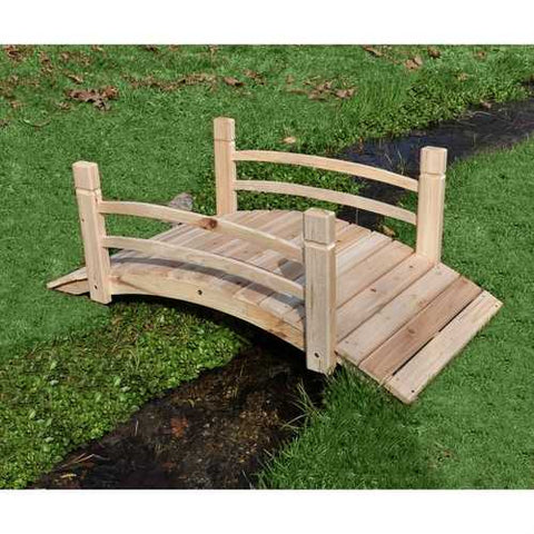 Image of 4-Ft Garden Bridge with Rails in Cedar Wood