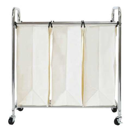 Image of Commercial-Grade Steel Frame 3-Bag Laundry Hamper Cart