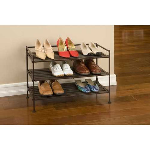 Image of Classic Stackable Folding Utility Shoe Rack in Mocha Finish