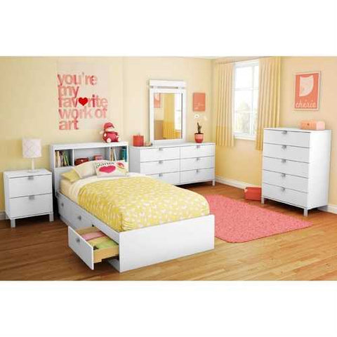 Image of Twin size White Platform Bed for Kids Teens Adults with 3 Storage Drawers