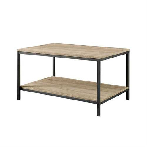 Image of Black Metal Frame Coffee Table with Oak Finish Wood Top and Shelf