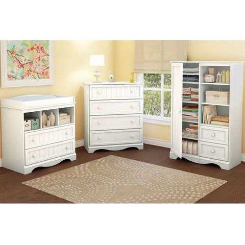 Image of White Wood Baby Diaper Changing Table with 2 Drawers