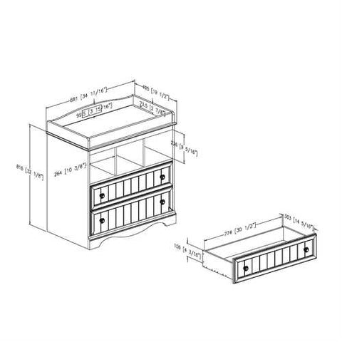 Image of White Wood Baby Diaper Changing Table with 2 Drawers